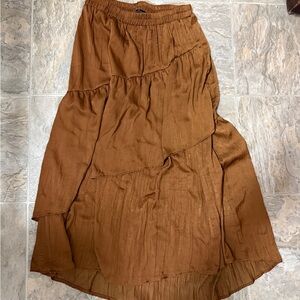 Chic Brown Tiered Midi Skirt